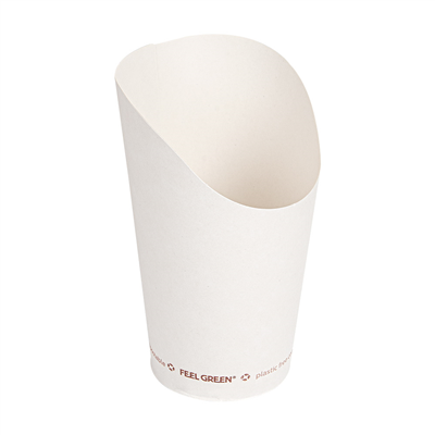 GOBELETS À FRITES OUVERT 'COMPOSTABLE' 16 OZ - 480 ML 242 G/M2 Ø8,5x13,5 CM BLANC CARTON (1000 UNITÉ)