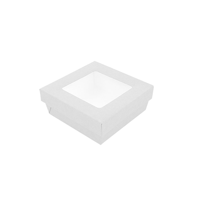PETITES BOÎTES+COUVERCLES AVEC FÊNETRE 'THEPACK' 500 ML 230 G/M2 + 12PP + OPP 12x12x5 CM BLANC CARTON ONDULÉ NANO-MICRO (250 UNITÉ)