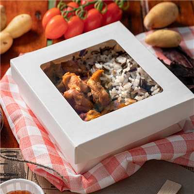 PETITES BOÎTES+COUVERCLES AVEC FÊNETRE 'THEPACK' 750 ML 230 G/M2 + 12PP + OPP 14x14x5 CM BLANC CARTON ONDULÉ NANO-MICRO (250 UNITÉ) – Image 2