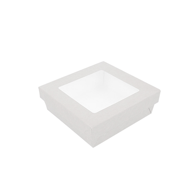 PETITES BOÎTES+COUVERCLES AVEC FÊNETRE 'THEPACK' 750 ML 230 G/M2 + 12PP + OPP 14x14x5 CM BLANC CARTON ONDULÉ NANO-MICRO (250 UNITÉ)