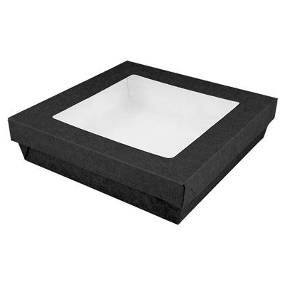 PETITES BOÎTES+COUVERCLES AVEC FÊNETRE 'THEPACK' 750 ML 230 G/M2 + 12PP + OPP 14x14x5 CM NOIR CARTON ONDULÉ NANO-MICRO (250 UNITÉ)