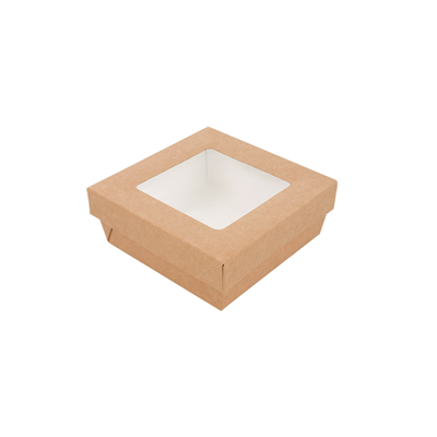 PETITES BOÎTES+COUVERCLES AVEC FÊNETRE 'THEPACK' 500 ML 220 G/M2 + 12PP + OPP 12x12x5 CM NATUREL CARTON ONDULÉ NANO-MICRO (250 UNITÉ)