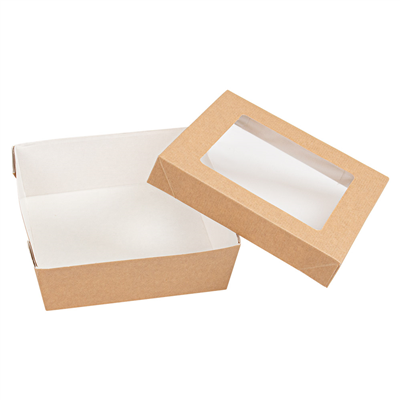 PETITES BOÎTES+COUVERCLES AVEC FÊNETRE 'THEPACK' 750 ML 220 G/M2 + 12PP + OPP 14x14x5 CM NATUREL CARTON ONDULÉ NANO-MICRO (250 UNITÉ) – Image 4