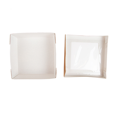 PETITES BOÎTES+COUVERCLES AVEC FÊNETRE 'THEPACK' 750 ML 220 G/M2 + 12PP + OPP 14x14x5 CM NATUREL CARTON ONDULÉ NANO-MICRO (250 UNITÉ) – Image 5