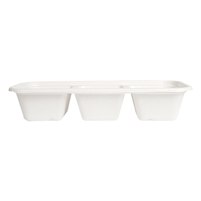 PLATEAUX 3 COMPART 'BIONIC' 500 ML 22,5x9,6x4,3 CM BLANC BAGASSE (600 UNITÉ) – Image 2