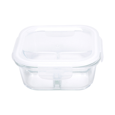 RÉCIPIENTS AVEC COUVERCLE 2 COMPARTIMENTS 'WAKI GLASS' 800 ML 15,8x15,8x7,2CM TRANSPARENT VERRE (6 UNITÉ)