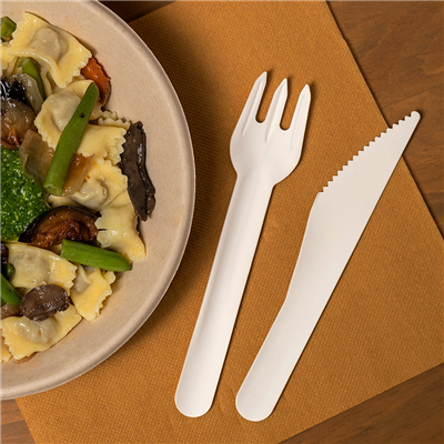 SET 4/1 FOURCHETTE, COUTEAU, CUILLÈRE, SERVIETTE 'PAPER CUTLERY'  15,8 CM BLANC PAPIER (100 UNITÉ) – Image 2