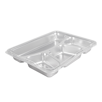 PLATEAU AVEC 4 COMPARTIMENTS + COUVERCLE 'ARTINOX'  28x22x4 CM ARGENTE INOX (6 UNITÉ)