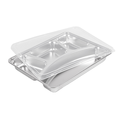 PLATEAU AVEC 4 COMPARTIMENTS + COUVERCLE 'ARTINOX'  28x22x4 CM ARGENTE INOX (6 UNITÉ) – Image 7
