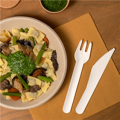 SET 3/1 COUVERTS +SERVIETTE 'PAPER CUTLERY'  15,8 CM BLANC PAPIER (100 UNITÉ) – Image 2