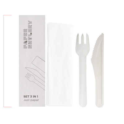 SET 3/1 COUVERTS +SERVIETTE 'PAPER CUTLERY'  15,8 CM BLANC PAPIER (100 UNITÉ)