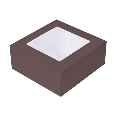 BOÎTES PATISSERIES AVEC FENÊTRE 'THEPACK' 250 G/M2 + OPP 18x18x7,5 CM CHOCOLAT CARTON ONDULÉ NANO-MICRO (200 UNITÉ)