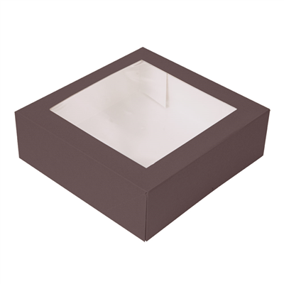 BOÎTES PÂTISSERIES AVEC FENÊTRE 'THEPACK' 250 G/M2 + OPP 23x23x7,5 CM CHOCOLAT CARTON ONDULÉ NANO-MICRO (200 UNITÉ)