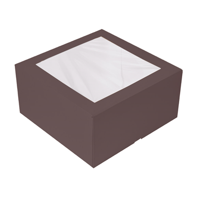 BOÎTES PÂTISSERIES AVEC FENÊTRE 'THEPACK' 250 G/M2 + OPP 24x24x12 CM CHOCOLAT CARTON ONDULÉ NANO-MICRO (100 UNITÉ)