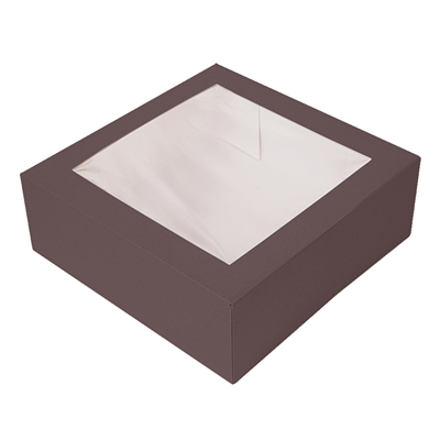 BOÎTES PÂTISSERIES AVEC FENÊTRE 'THEPACK' 250 G/M2 + OPP 28x28x10 CM CHOCOLAT CARTON ONDULÉ NANO-MICRO (100 UNITÉ)
