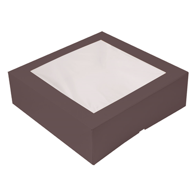 BOÎTES PÂTISSERIES AVEC FENÊTRE 'THEPACK' 250 G/M2 + OPP 32x32x10 CM CHOCOLAT CARTON ONDULÉ NANO-MICRO (100 UNITÉ)