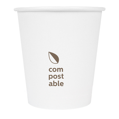 GOBELETS BOISSONS FROIDES CHAUDES 1P 'COMPOSTABLE' 180 ML - 6 oz 260 G/M2 Ø7,2/5,3x7,8 CM BLANC CARTON (1000 UNITÉ)
