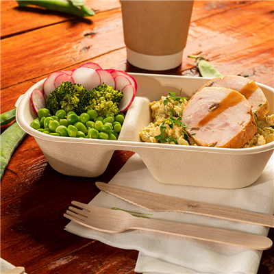 LUNCH BOXES 2 COMPART. 'BIONIC' 850 ML 23,5x13,1x4,6 CM NATUREL BAGASSE (500 UNITÉ) – Image 5