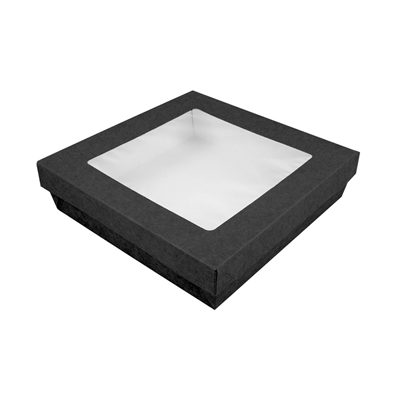 PETITES BOÎTES+COUVERCLES AVEC FÊNETRE 1000 ML 290 + 15 PE G/M2 18,5x18,5x4 CM NOIR CARTON (200 UNITÉ)