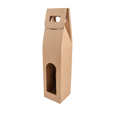BOÎTES AVEC FENÊTRE 1 BOUTEILLE 'THEPACK' 565 G/M2 9x9x38,5 CM NATUREL CARTON ONDULÉ MICROCANAL (100 UNITÉ)