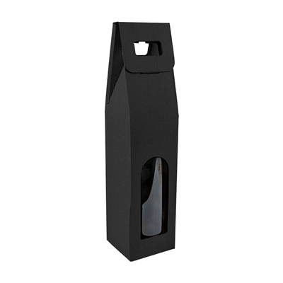 BOÎTES AVEC FENÊTRE 1 BOUTEILLE 'THEPACK' 565 G/M2 9x9x38,5 CM NOIR CARTON ONDULÉ MICROCANAL (100 UNITÉ)