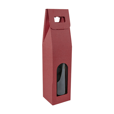 BOÎTES AVEC FENÊTRE 1 BOUTEILLE 'THEPACK' 565 G/M2 9x9x38,5 CM BORDEAUX CARTON ONDULÉ MICROCANAL (100 UNITÉ)