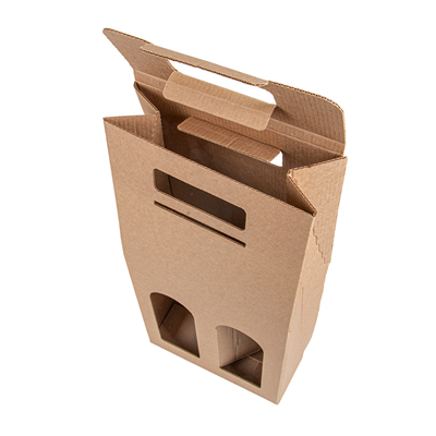 BOÎTES AVEC FENÊTRE 2 BOUTEILLES 'THEPACK' 565 G/M2 18x9x38,5 CM NATUREL CARTON ONDULÉ MICROCANAL (30 UNITÉ) – Image 4