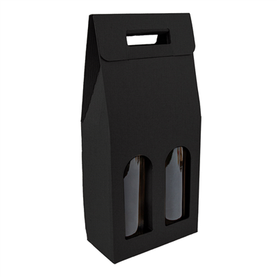 BOÎTES AVEC FENÊTRE 2 BOUTEILLES 'THEPACK' 565 G/M2 18x9x38,5 CM NOIR CARTON ONDULÉ MICROCANAL (30 UNITÉ)