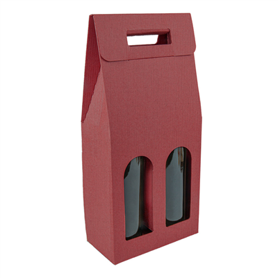 BOÎTES AVEC FENÊTRE 2 BOUTEILLES 'THEPACK' 565 G/M2 18x9x38,5 CM BORDEAUX CARTON ONDULÉ MICROCANAL (30 UNITÉ)