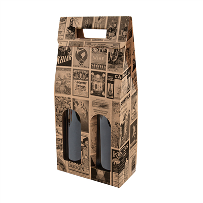 BOÎTES AVEC FENÊTRE 2 BOUTEILLES 'THEPACK BACCHUS' 565 G/M2 18x9x38,5 CM NATUREL CARTON ONDULÉ MICROCANAL (30 UNITÉ)