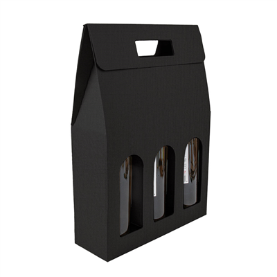 BOÎTES AVEC FENÊTRE 3 BOUTEILLES 'THEPACK' 565 G/M2 27x9x38,5 CM NOIR CARTON ONDULÉ MICROCANAL (30 UNITÉ)