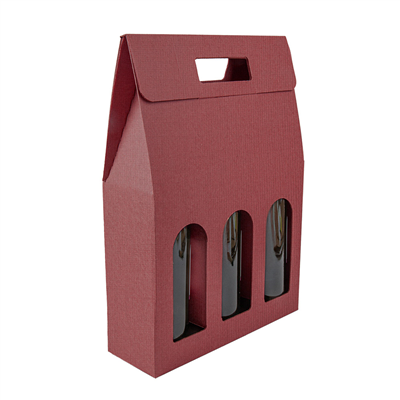 BOÎTES AVEC FENÊTRE 3 BOUTEILLES 'THEPACK' 565 G/M2 27x9x38,5 CM BORDEAUX CARTON ONDULÉ MICROCANAL (30 UNITÉ)