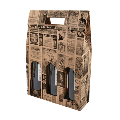 BOÎTES AVEC FENÊTRE 3 BOUTEILLES 'THEPACK BACCHUS' 565 G/M2 27x9x38,5 CM NATUREL CARTON ONDULÉ MICROCANAL (30 UNITÉ)