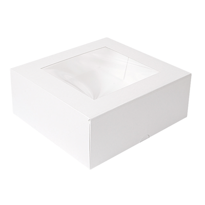 BOÎTES PATISSERIES AVEC FENÊTRE 'THEPACK' 250 G/M2 + OPP 21x21x7,5 CM BLANC CARTON ONDULÉ NANO-MICRO (200 UNITÉ)