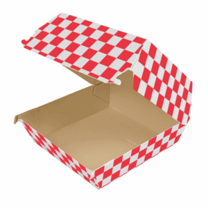 BOÎTES HAMBURGER 'THEPACK FITIPALDI' 190 G/M2 12,5x12x5,8 CM ROUGE/NATUREL CARTON NANO-MICRO (450 UNITÉ)