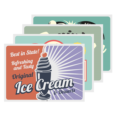 SETS DE TABLE 'VINTAGE - ICE CREAM & SWEETS'  70 G/M2 31x43 CM QUADRICHROMIE CELLULOSE (2000 UNITÉ)