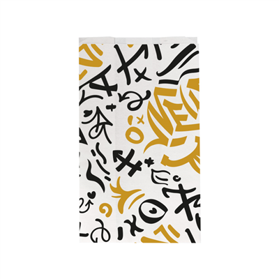 POCHETTES HAMBURGERS PFAS FREE 'GRAFFITI' 35 G/M2 14+7x22 CM BLANC PARCH.INGRAISSABLE (500 UNITÉ)