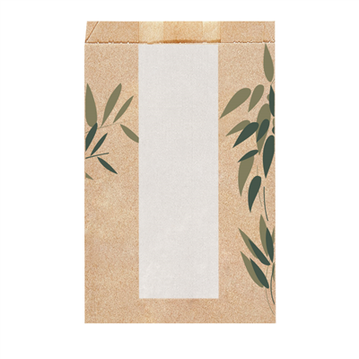 SACHETS PAIN ROND AVEC FENÊTRE ECO 'FEEL GREEN' 32 G/M2 14+10x22 CM NATUREL KRAFT (250 UNITÉ)