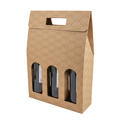 BOÎTES AVEC FENÊTRE 3 BOUTEILLES 'THEPACK ÉCLAT' 565 G/M2 27x9x38,5 CM NATUREL CARTON ONDULÉ MICROCANAL (30 UNITÉ)