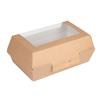 BOÎTES "LUNCH BOX" AVEC FENÊTRE 'THEPACK'  275 G/M2 22x13,5x9 CM NATUREL CARTON ONDULÉ NANO-MICRO (300 UNITÉ)