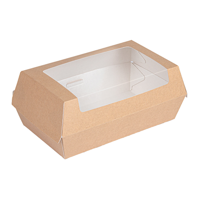 BOÎTES "LUNCH BOX" AVEC FENÊTRE 'THEPACK'  275 G/M2 22x13,5x9 CM NATUREL CARTON ONDULÉ NANO-MICRO (300 UNITÉ) – Image 2
