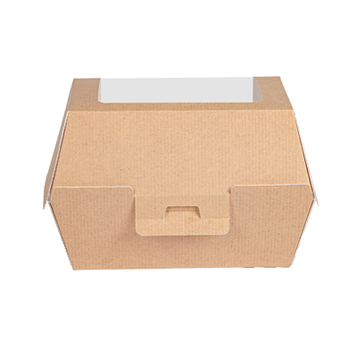 BOÎTES POUR FRITURE AVEC FENÊTRE 'THEPACK'  220 G/M2 14,5x10,5x9 CM NATUREL CARTON ONDULÉ NANO-MICRO (500 UNITÉ) – Image 3