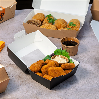 BOÎTES "LUNCH BOX" AVEC FENÊTRE 'THEPACK'  275 G/M2 22x13,5x9 CM NOIR CARTON ONDULÉ NANO-MICRO (300 UNITÉ) – Image 2