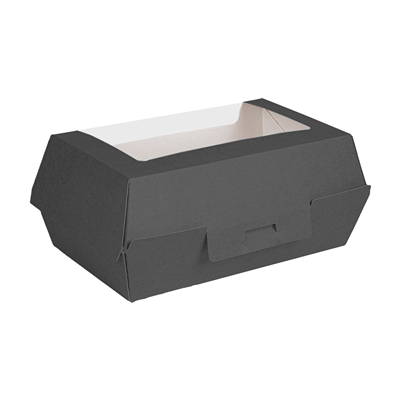 BOÎTES "LUNCH BOX" AVEC FENÊTRE 'THEPACK'  275 G/M2 22x13,5x9 CM NOIR CARTON ONDULÉ NANO-MICRO (300 UNITÉ)