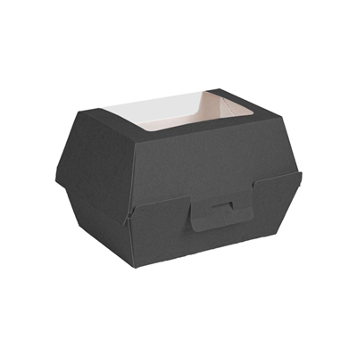 BOÎTES POUR FRITURE AVEC FENÊTRE 'THEPACK'  230 G/M2 14,5x10,5x9 CM NOIR CARTON ONDULÉ NANO-MICRO (500 UNITÉ)