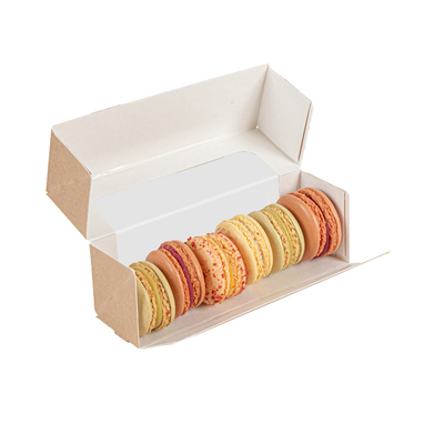 BOÎTES POUR MACARONS AVEC FENÊTRE 'THEPACK'  220 G/M2 + OPP 16x5x5 CM NATUREL CARTON ONDULÉ NANO-MICRO (400 UNITÉ) – Image 4
