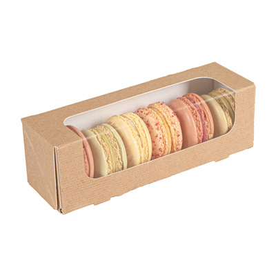 BOÎTES POUR MACARONS AVEC FENÊTRE 'THEPACK'  220 G/M2 + OPP 16x5x5 CM NATUREL CARTON ONDULÉ NANO-MICRO (400 UNITÉ) – Image 5