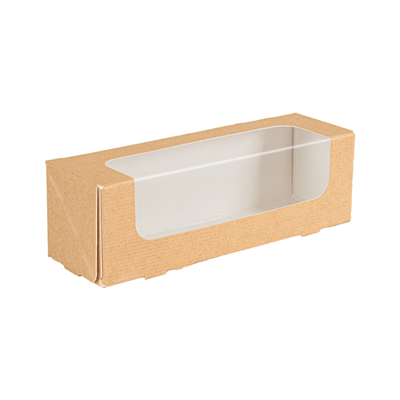 BOÎTES POUR MACARONS AVEC FENÊTRE 'THEPACK'  220 G/M2 + OPP 16x5x5 CM NATUREL CARTON ONDULÉ NANO-MICRO (400 UNITÉ)