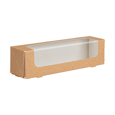 BOÎTES POUR MACARONS AVEC FENÊTRE 'THEPACK'  220 G/M2 + OPP 19x5x5 CM NATUREL CARTON ONDULÉ NANO-MICRO (400 UNITÉ)