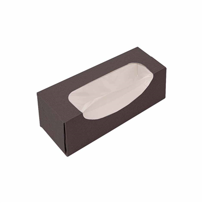 BOÎTES POUR MACARONS AVEC FENÊTRE 'THEPACK'  230 G/M2 + OPP 16x5x5 CM CHOCOLAT CARTON ONDULÉ NANO-MICRO (400 UNITÉ)